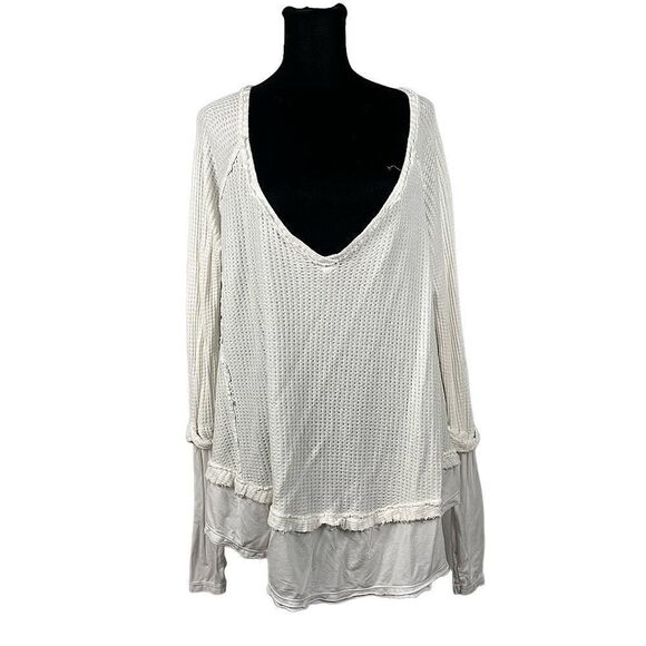 We The Free Oversized Scoop Neck Waffle Knit Thermal Top - Women’s XS - Picture 1 of 7